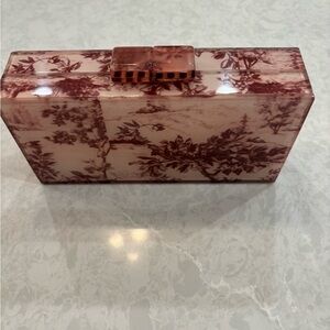 Anthropologie Floral Acrylic Clutch in Pink and Brown